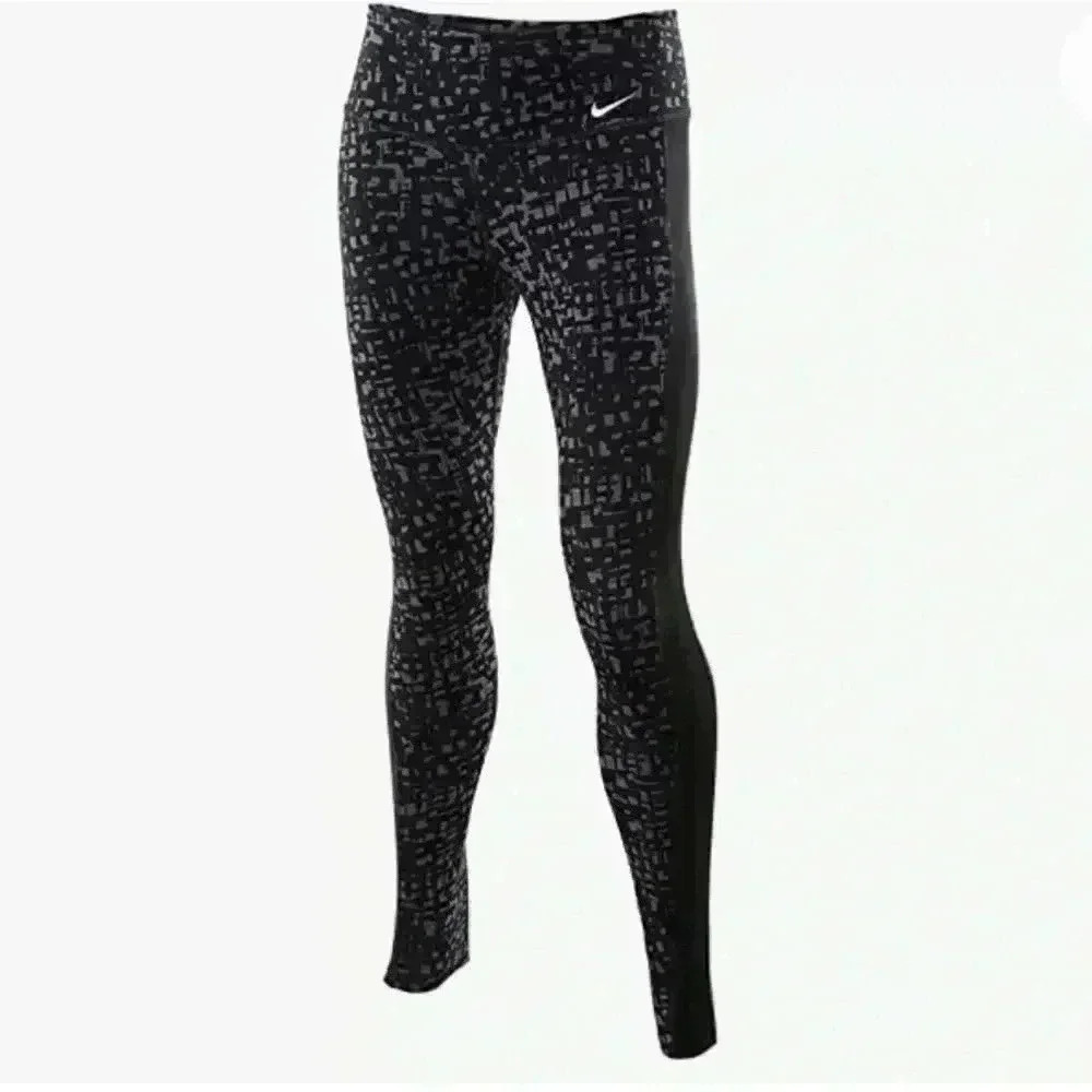 Nike Dry Black & Gray Printed High Waisted Athletic Compression Leggings (XS)